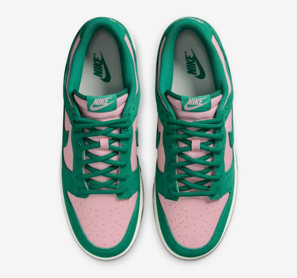 حذاء سنيكرز نايك دانك لو ميديوم سوفت بِنك مالاشايت لون اخضر وردي Nike Dunk Low Medium Soft Pink and Malachite