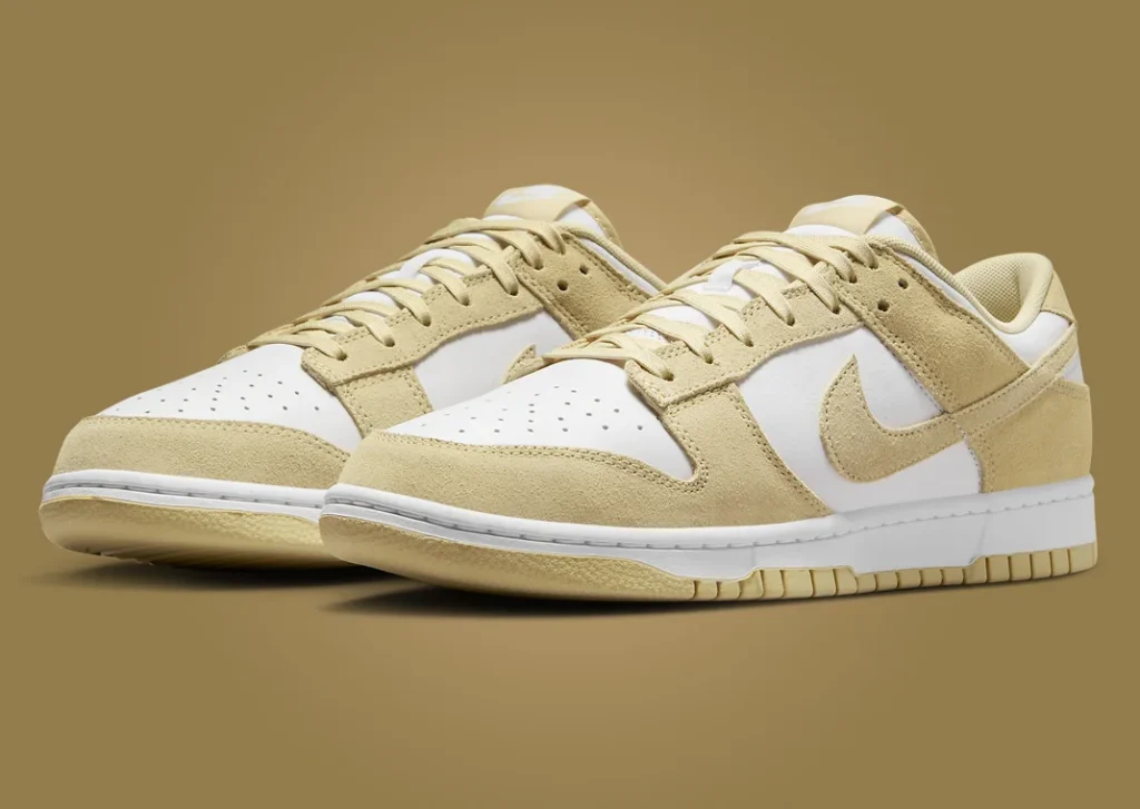 حذاء سنيكرز نايك دانك لو نايك تيم جولد سويد لون ذهبي وابيض Nike Dunk Low Team Gold Suede