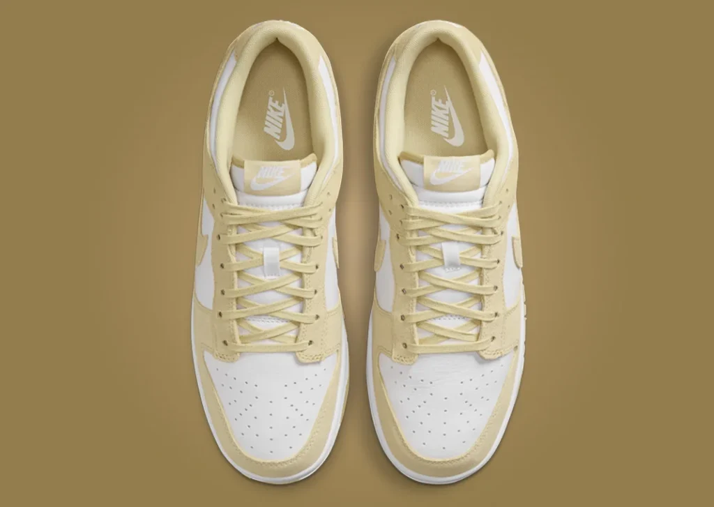 حذاء سنيكرز نايك دانك لو نايك تيم جولد سويد لون ذهبي وابيض Nike Dunk Low Team Gold Suede