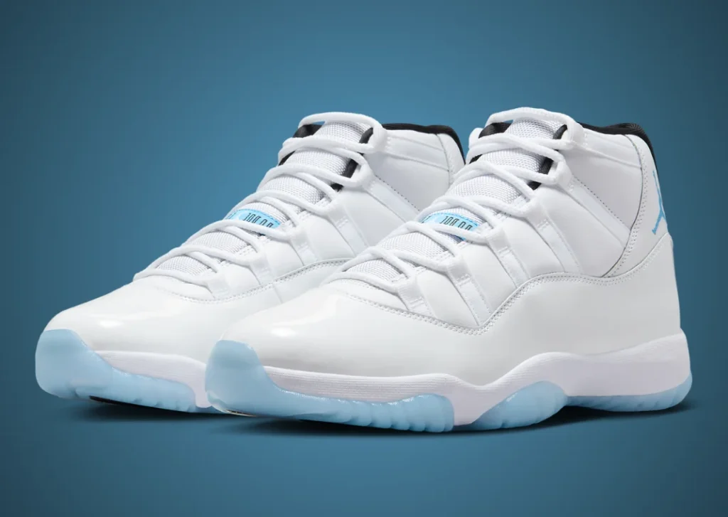 حذاء سنيكرز نايك اير جوردان 11 ليجند بلو لون ابيض بالكامل مع ازرق Air Jordan 11 Legend Blue