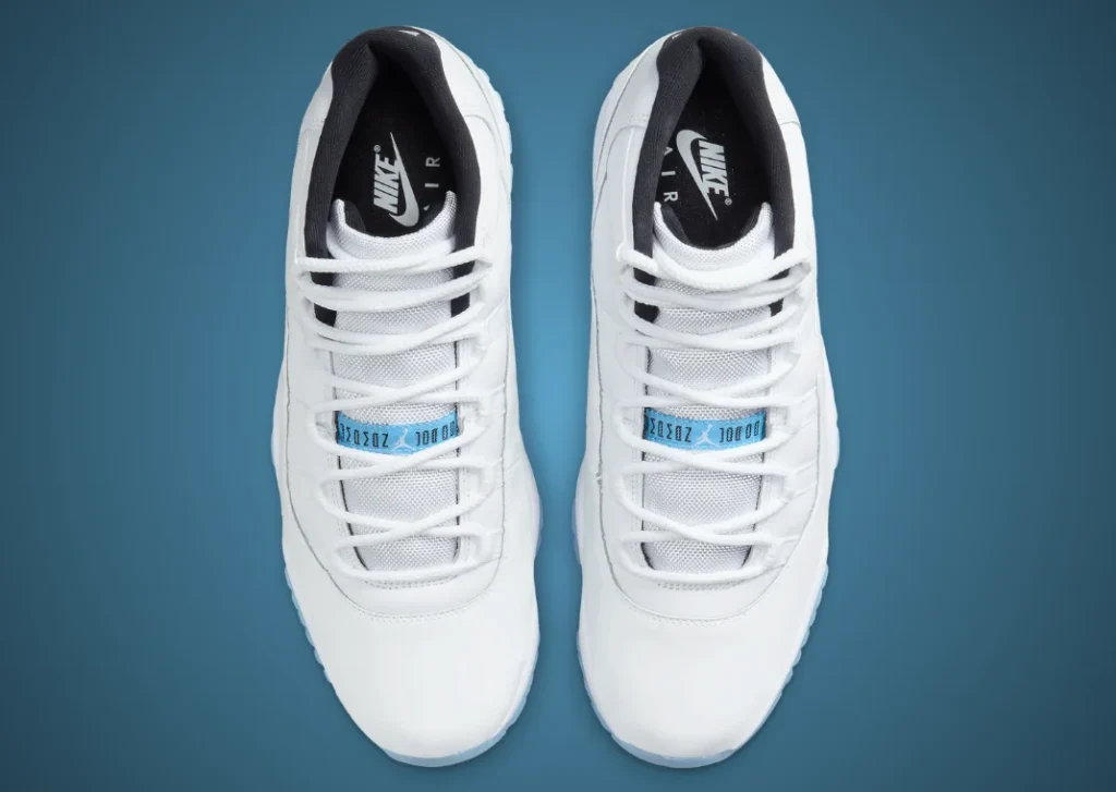 حذاء سنيكرز نايك اير جوردان 11 ليجند بلو لون ابيض بالكامل مع ازرق Air Jordan 11 Legend Blue